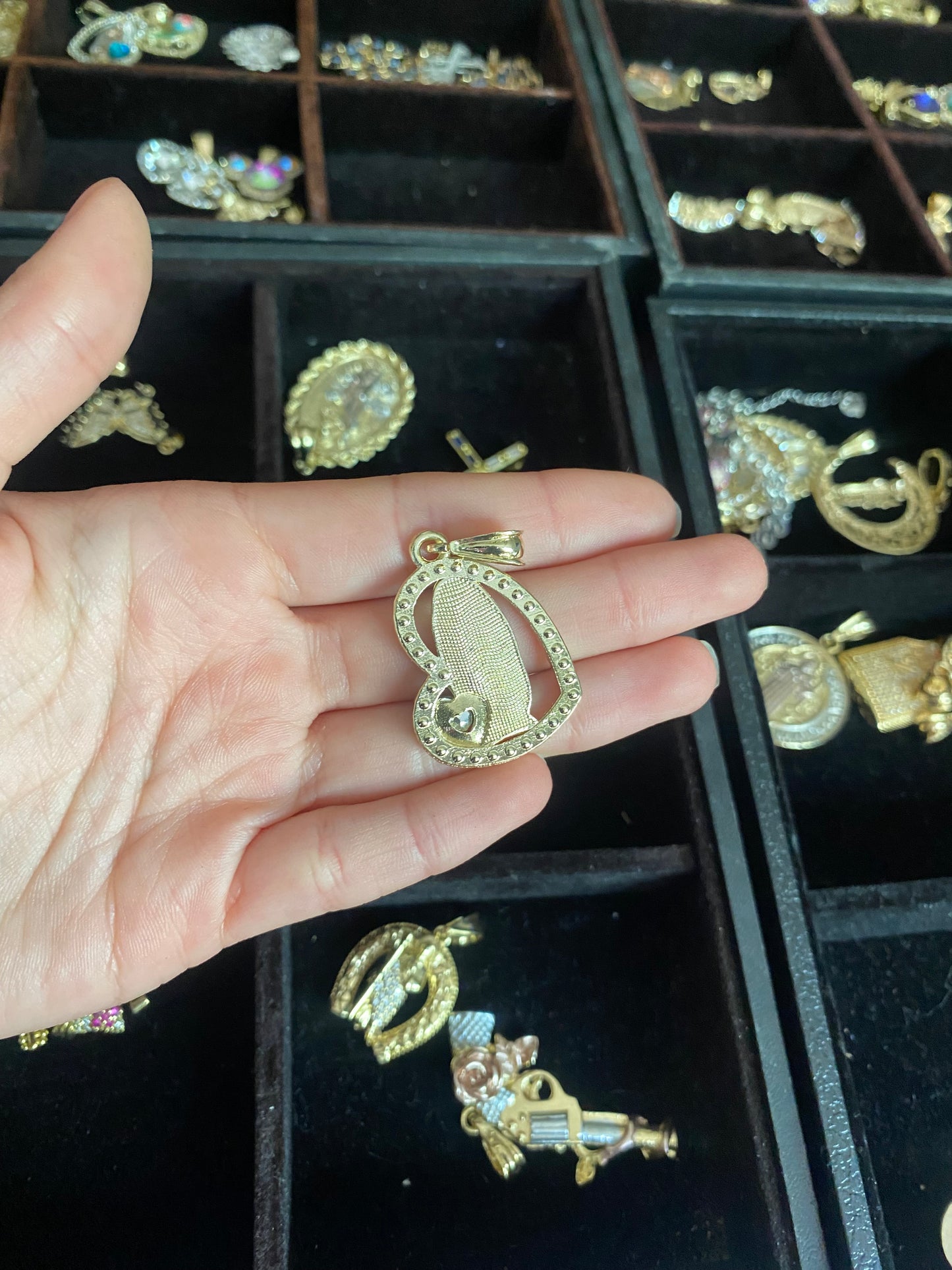 Heart shaped Virgin de Guadalupe pendant