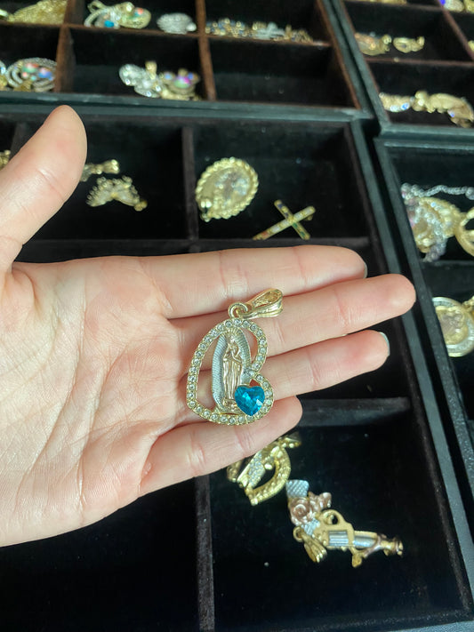 Heart shaped Virgin de Guadalupe pendant