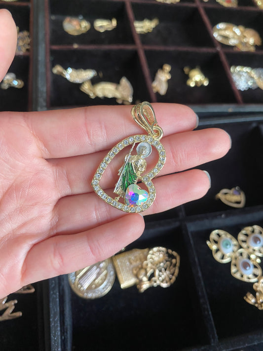 Heart shaped San Judas/Saint Jude pendant