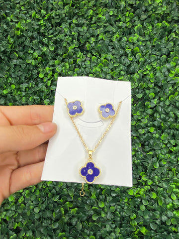 Dark purple flower earring and necklace set